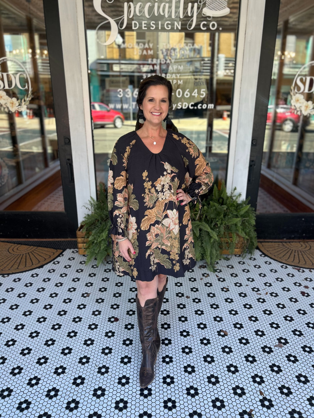 Jennifer Botanical Mini Dress - Black