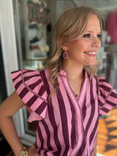 Load image into Gallery viewer, Sienna Striped Flutter Sleeve Top-Plum Pink