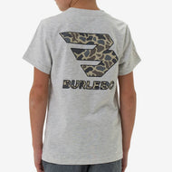 Youth Short Sleeve Tee - Flying B Classic Deer Camo Logo - Ash Grey