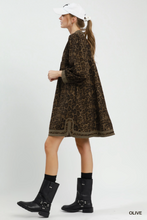 Load image into Gallery viewer, Leopard Print Puff Sleeve Tunic Dress - Olive