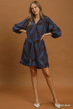 Load image into Gallery viewer, Mindy Abstract Leaf Print Dress - Slate Blue