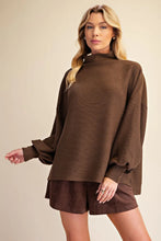 Load image into Gallery viewer, Carley Mock Neck Balloon Sleeve Top - Brown