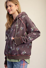 Load image into Gallery viewer, FLORAL PRINTED HOODED ZIP-UP - Ash