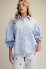 Load image into Gallery viewer, 3/4 Sleeves Button Down Top - Cotton Blue