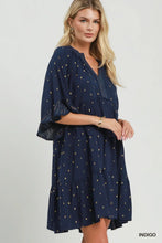 Load image into Gallery viewer, Jenny Metallic Dot  Dress - Indigo