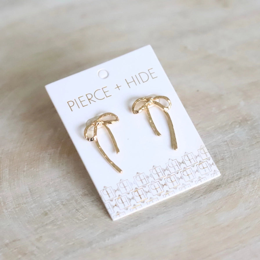 Pierce + Hide Textured Gold Ribbon Earrings