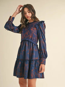 Phoebe Mixed Media Dress - Navy