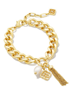 Kendra Scott Everleigh Gold Chain Bracelet in White Pearl