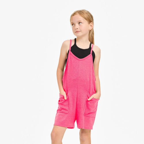 Thermal Tank Top Girl's Romper - Hot Pink