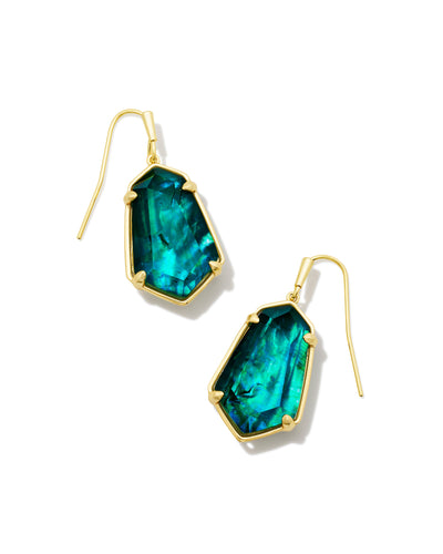 Kendra Scott Alexandria Gold Drop Earrings in Teal Green Illusion