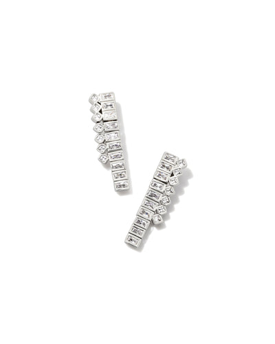 Kendra Scott Gracie Silver Tennis Linear Earrings in White Crystal