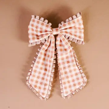 The Darling Effect Fancy Frills Hair Bow - Maple Gingham