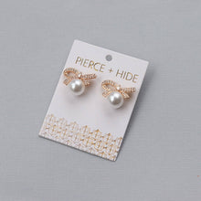 Load image into Gallery viewer, Pierce + Hide Pearl Bow Statement Stud Earrings