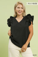 Penny Ruffle Sleeve Top - Black