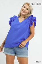 Load image into Gallery viewer, Liberty Ruffle Sleeve Top - Ocean Blue