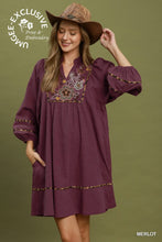 Load image into Gallery viewer, Wendy Floral Embroidered Babydoll Dress - Merlot