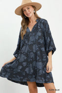 Leighton Floral Pattern Dress - Slate Blue