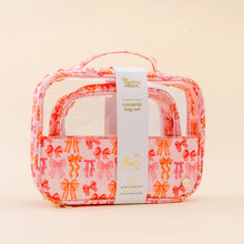 Load image into Gallery viewer, The Darling Effect Clearly Chic Cosmetic Bag Set - Blushing Bows