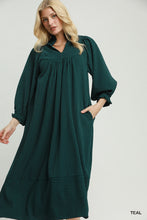 Load image into Gallery viewer, Gretchen Striped Seersucker Midi Dress - Teal