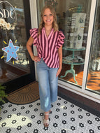 Sienna Striped Flutter Sleeve Top-Plum Pink