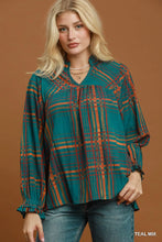 Load image into Gallery viewer, Teal Mix Plaid Top