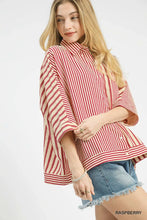 Load image into Gallery viewer, Raspberry Stripe Button Up Top
