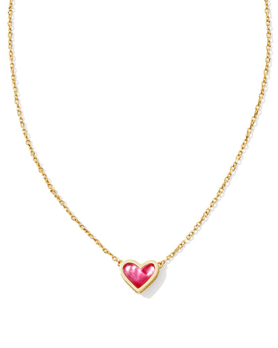 Kendra Scott Framed Ari Heart Gold Short Pendant Necklace in Azalea Illusion