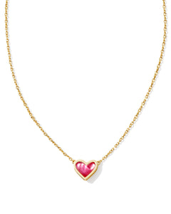 Kendra Scott Framed Ari Heart Gold Short Pendant Necklace in Azalea Illusion