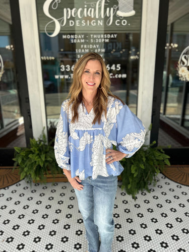 Pop of Spring Floral Top - Blue