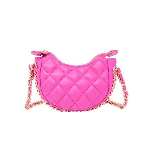 Classic Quilted Chain Wrapped Children's Hobo Bag - Hot Pink