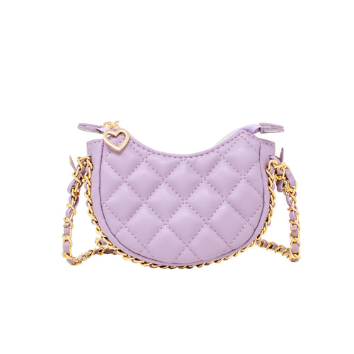 Classic Quilted Chain Wrapped Children's Hobo Bag - Purple