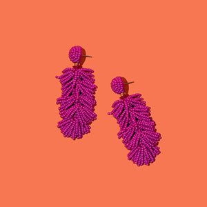 Pierce + Hide Beaded Tassel Drop Earrings - Hot Pink