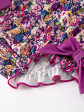 Load image into Gallery viewer, Purple Floral Bow Petals Collar Girls Romper