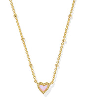 Load image into Gallery viewer, Kendra Scott Mini Ari Heart Gold Satellite Short Pendant Necklace in Bubblegum Pink Kyocera Opal