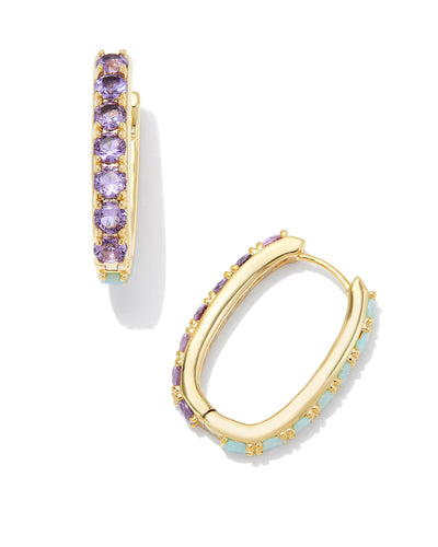 Kendra Scott Chandler Gold Hoop Earrings in Green Lilac Mix