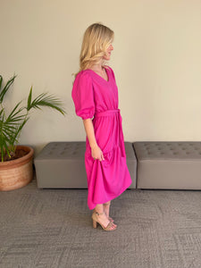 Lydia Tiered Midi Dress - Pink