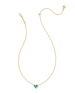 Kendra Scott Framed Ari Heart Gold Short Pendant Necklace in Mood Stone