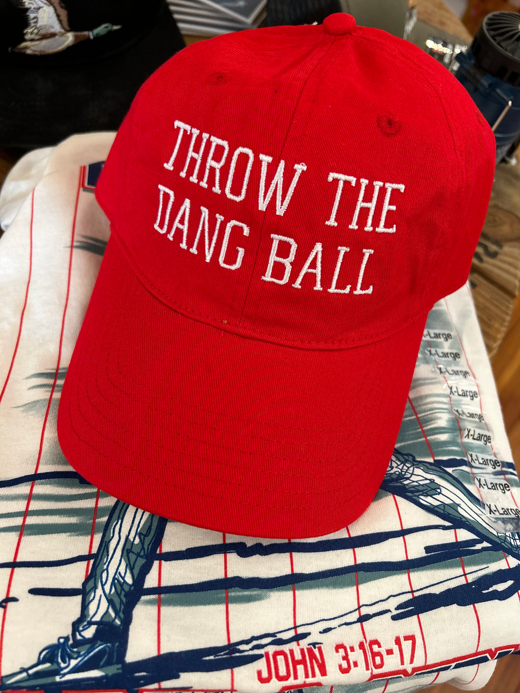 Viv & Lou Throw the Dang Ball Baseball Cap - Red