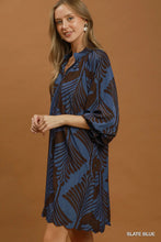Load image into Gallery viewer, Mindy Abstract Leaf Print Dress - Slate Blue