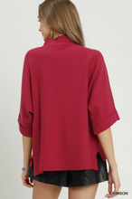 Load image into Gallery viewer, Mock Neck Dolman Sleeve Sweater Top - Crimson
