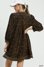 Load image into Gallery viewer, Leopard Print Puff Sleeve Tunic Dress - Olive