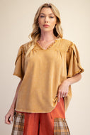 TULIP SHORT SLEEVES KNIT TOP - Camel