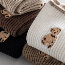 Load image into Gallery viewer, Brown Bear Embroidery Cotton Crew Socks -Ivory