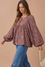 Load image into Gallery viewer, Anita Floral Crinkle Peasant Blouse - Dusty Rose