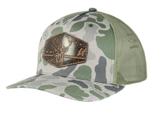 Load image into Gallery viewer, Buck Old School Camo Trucker Hat. Hand Burnished patch
