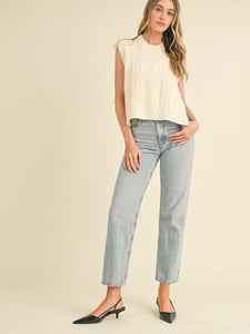 Carlie Cable Knit Side Tie Sweater Vest - Ivory