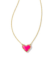 Load image into Gallery viewer, Kendra Scott Ari Heart Short Gold Pendant Necklace in Neon Pink