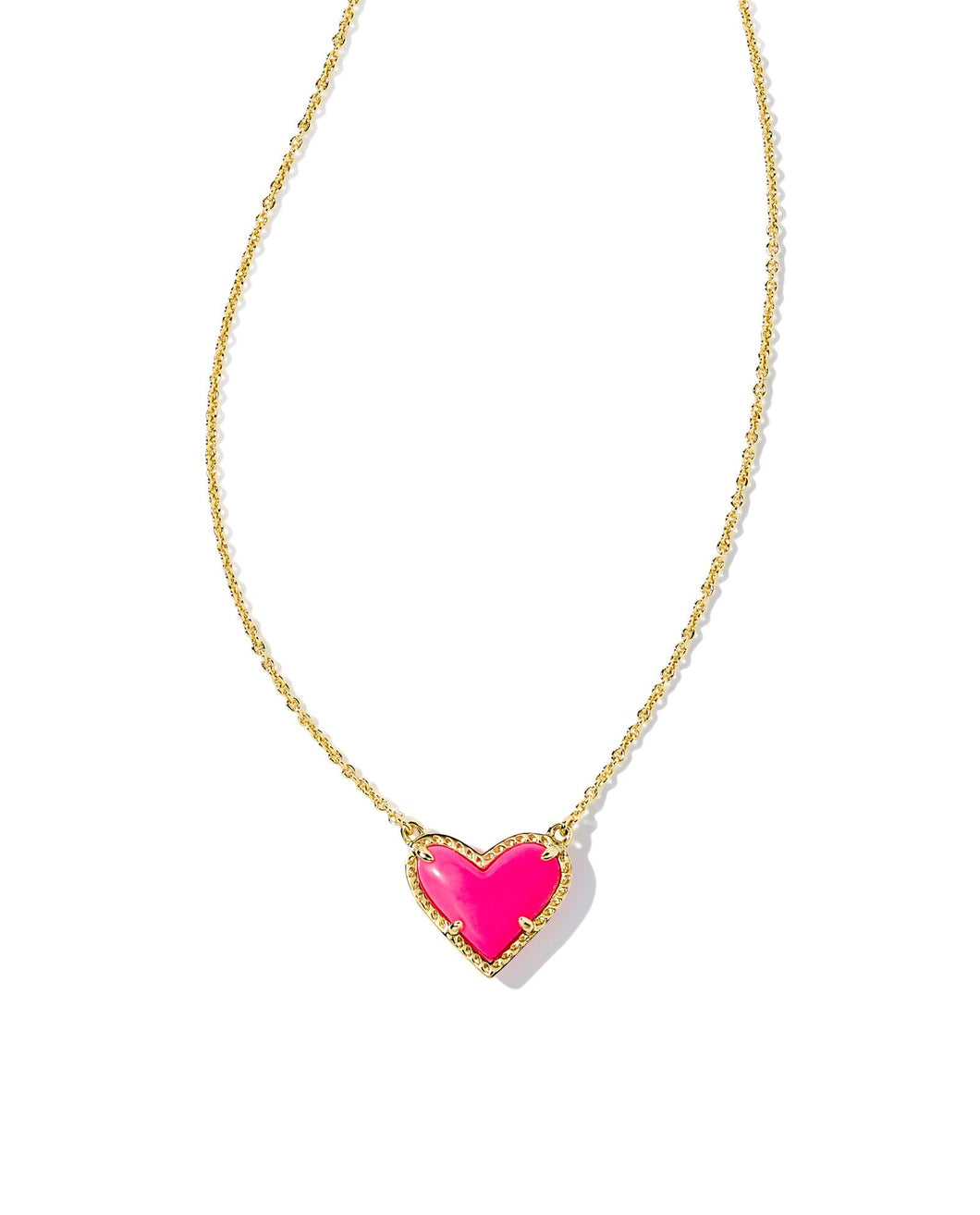 Kendra Scott Ari Heart Short Gold Pendant Necklace in Neon Pink