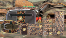 Load image into Gallery viewer, Shotshell Men's Magnetic Front Pocket Old School Camo Leather Wallet.: Green/Gray Camo