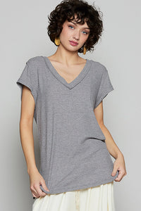 Dana Ribbed Jersey Tee - Charcoal